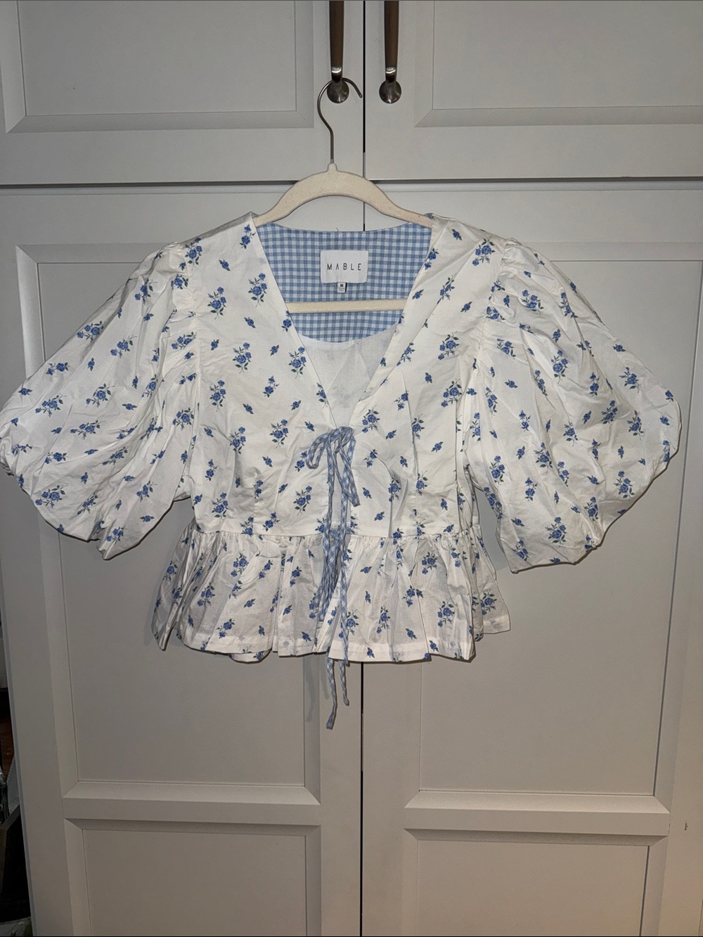The Mable "Gabie" Floral Bow Babydoll Blouse Size Medium